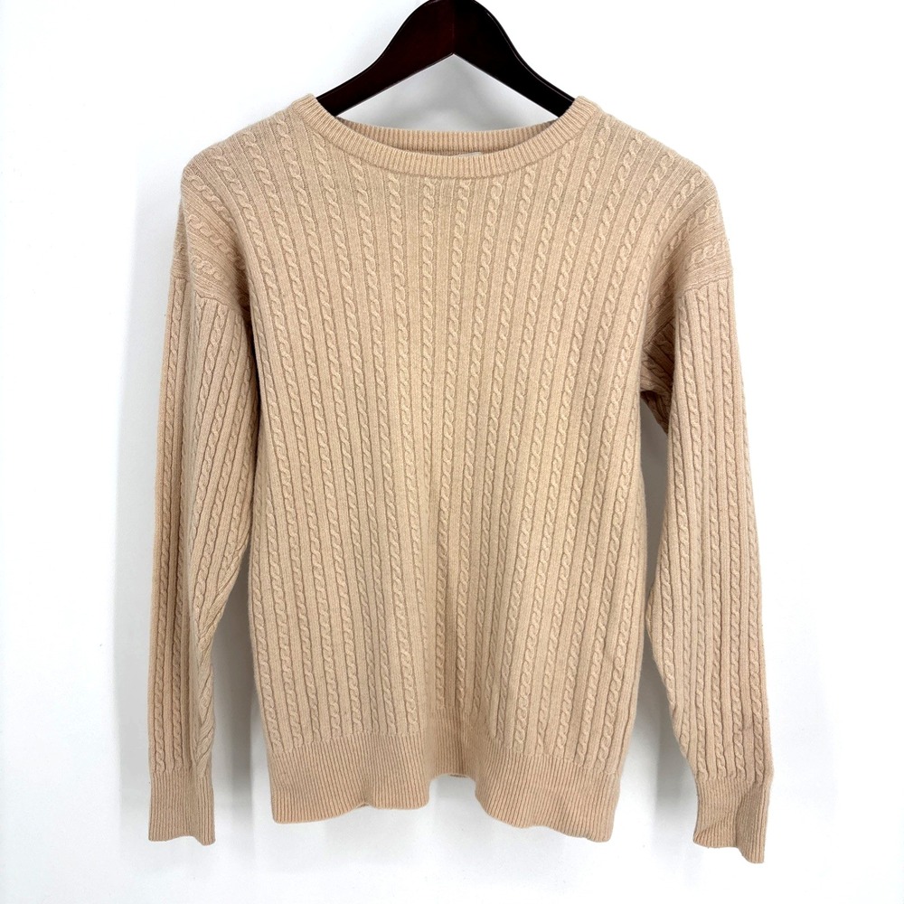 Nordstrom Womens 100% Cashmere Cable‎ Knit Sweater L Soft Pink Crewneck Vintage